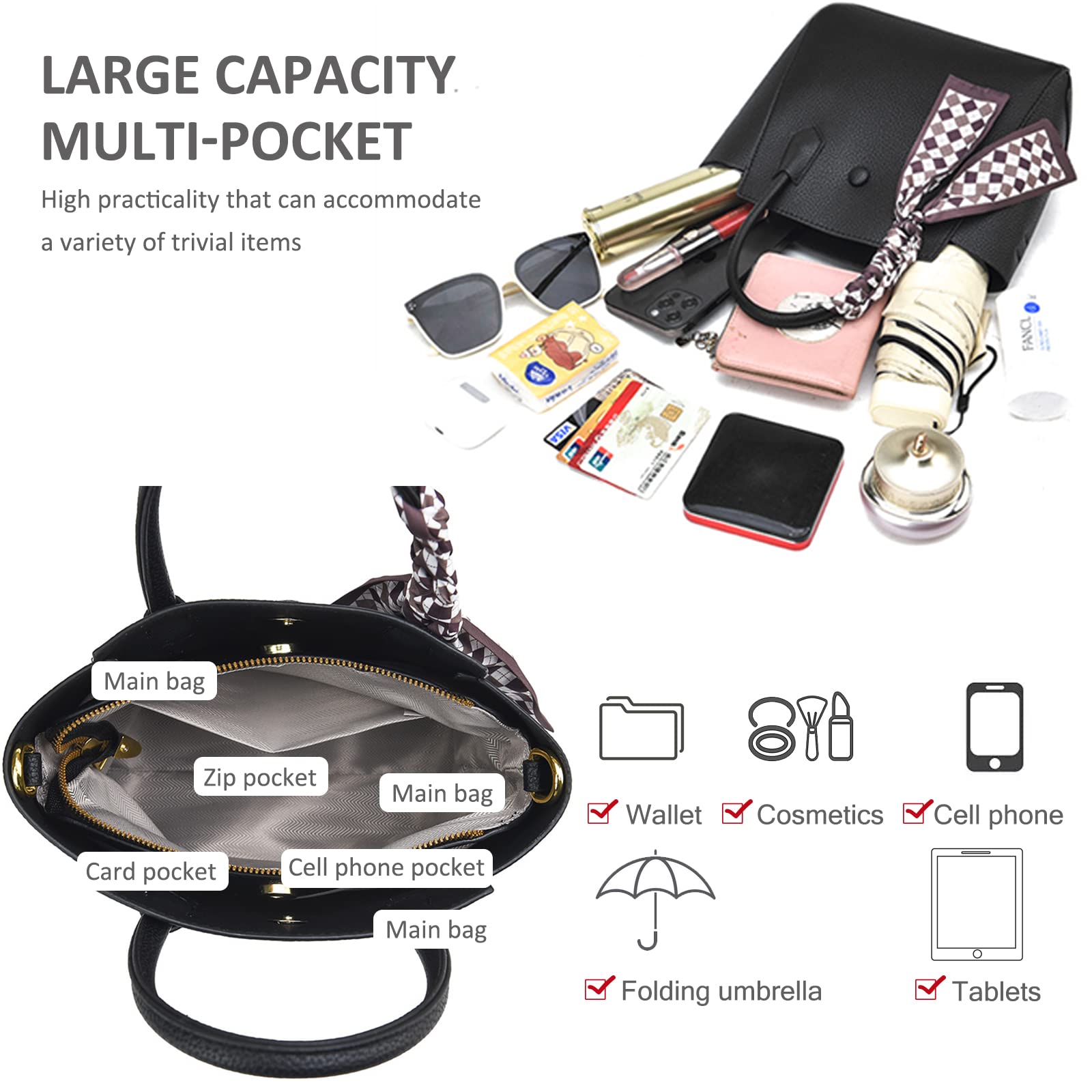 ADITAM Handtaschen für Damen Elegante Henkeltaschen Mode Bucket Bag Damen Kleine Umhängetasche PU Leder Umhängetasche Umhängetasche mit Schleife Double the Comfort