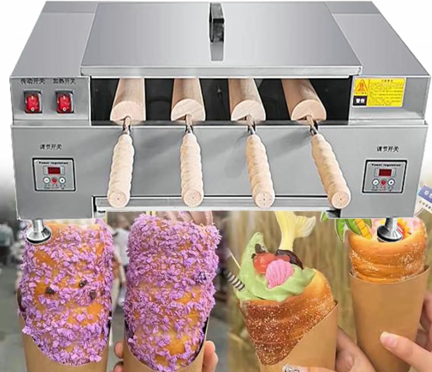 Electric Chimney Cake Roll Oven Maker, Commercial Ice Cream Cone Baking Machine with Digital Display for Professional Kitchen Use