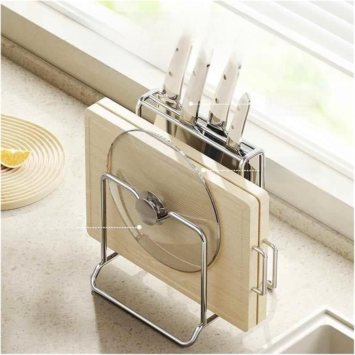 Stainl Steel Knife Ra Inteated Storage Elf Tools Drain Board Pot Lid Holder Kitchen Organizer