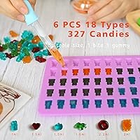 Vista 2 de Moldes de silicona para gomitas de oso, 32 unidades, molde antiadherente para dulces de chocolate, 18 formas para 327 dulces, con 4 goteros, cepillo