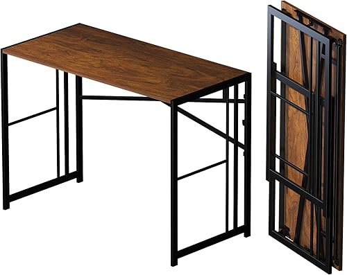 Escritorio plegable para computadora de 40 pulgadas, escritorio de campamento, no requiere montaje, mesa de oficina en casa, caoba