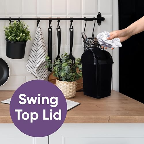 Miniatura 6 de Superio - Cubo de basura pequeño de 9.5 litros de plástico con tapa abatible, contenedor de residuos compacto y delgado para debajo del escritorio
