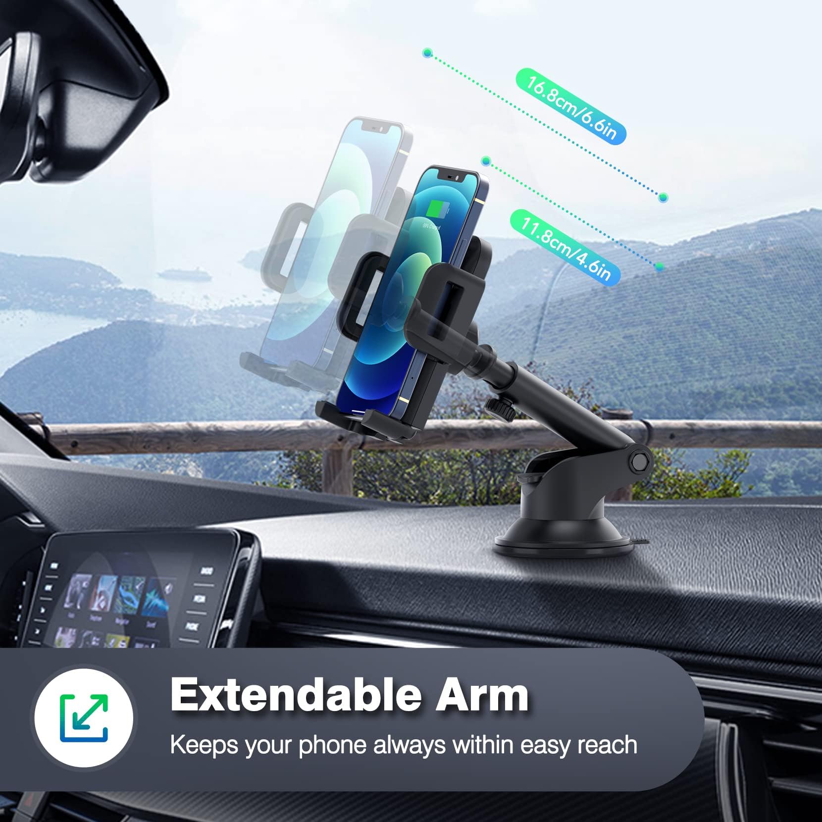 Support à Ventouse Réutilisable Avec Rotule - Fixation Pare-brise Ou Tableau De Bord Pour GPS, Téléphone - Multifonction - 12