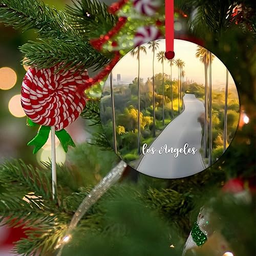 Miniatura 3 de American City Souvenirs Ornament for Christmas Tree USA City Los Angeles Xmas Keepsake Gifts Round Ceramic Xmas Tree Decoration American City in