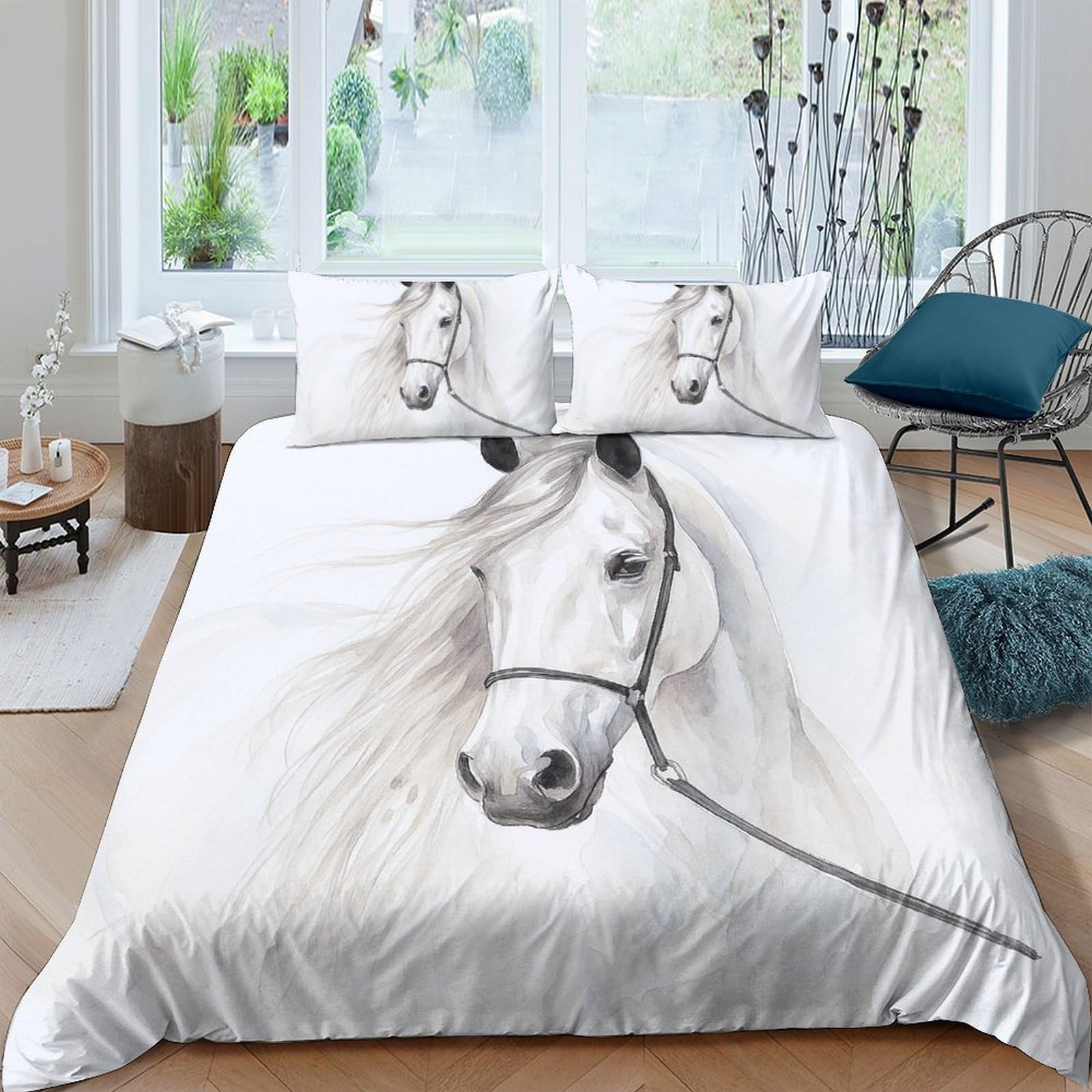 Ctjqhvkz Style-3 3D Printed White Horse Fitted Sheet Microfiber Soft Bed Cover For Adult Teen Bedroom Guest Room Mattress Protection Decor Single（135X200cm）