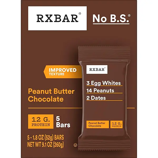RXBAR Protein Bars, Protein Snack, Snack Bars, Peanut Butter Chocolate, 9.1oz Box (5 Count) 9