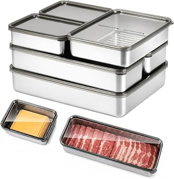 LYCN 6 Pack Bacon Container for Refrigerator, with Airtight Lids, 4 Sizes