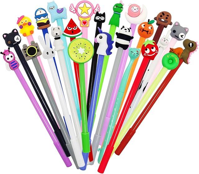 Kawaii Cartoon Gel Pens for Kids, Wieat 24 Pcs Novelty Animal Black Ink Writing Pens, Cute School Stationary Assorted Style Handwriting Pens for Girls Boys Birthday Present School Rewards Student Gift