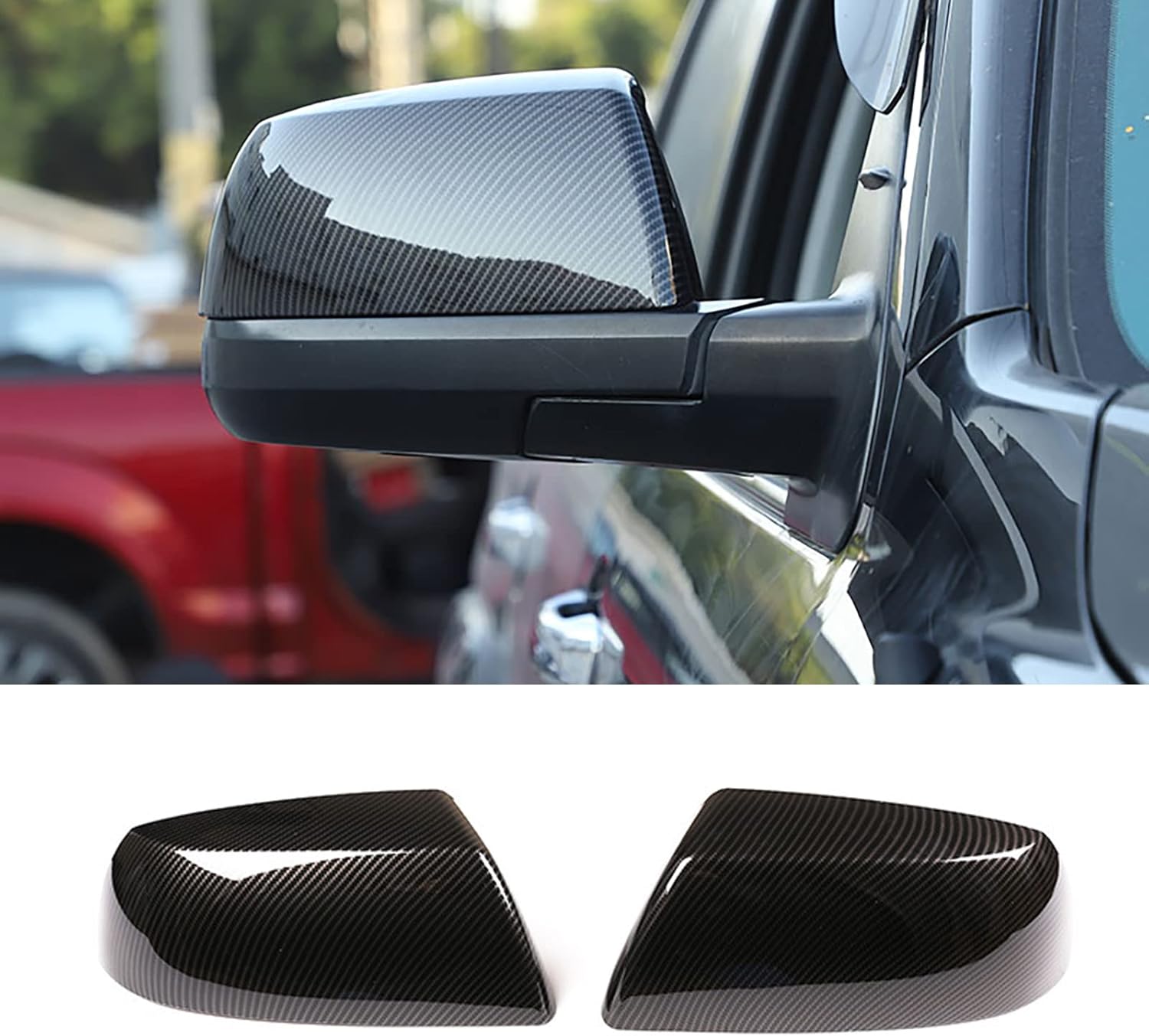 Car Accessories Fit For Toyota Tundra 2014-2021, Sequoia 2008-2021 Rear View Mirror Cap Cover Trim Carbon Fiber Style ABS 2pcs (NOT Fit with Turn Signal Lights)