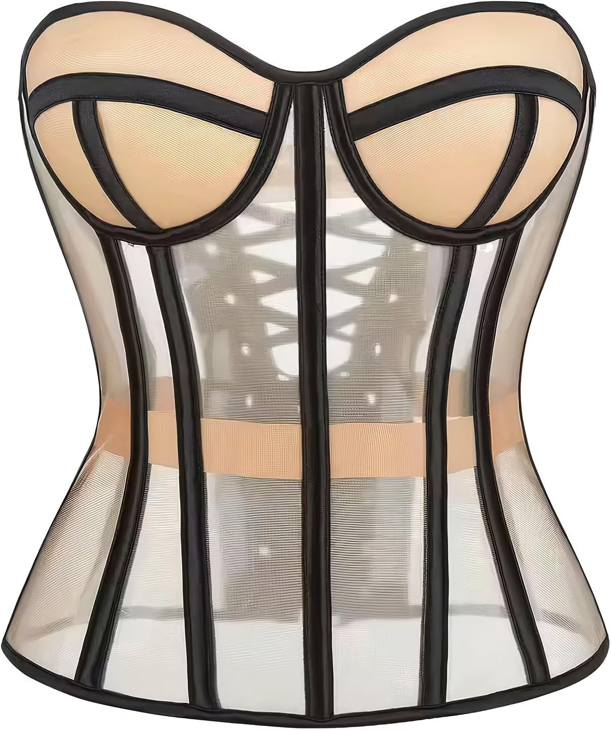 Mesh Corset Tops For Women Lace Up Corset Boned Bustier Sexy Overbust Tops Removable Spaghetti Strap Shapewear