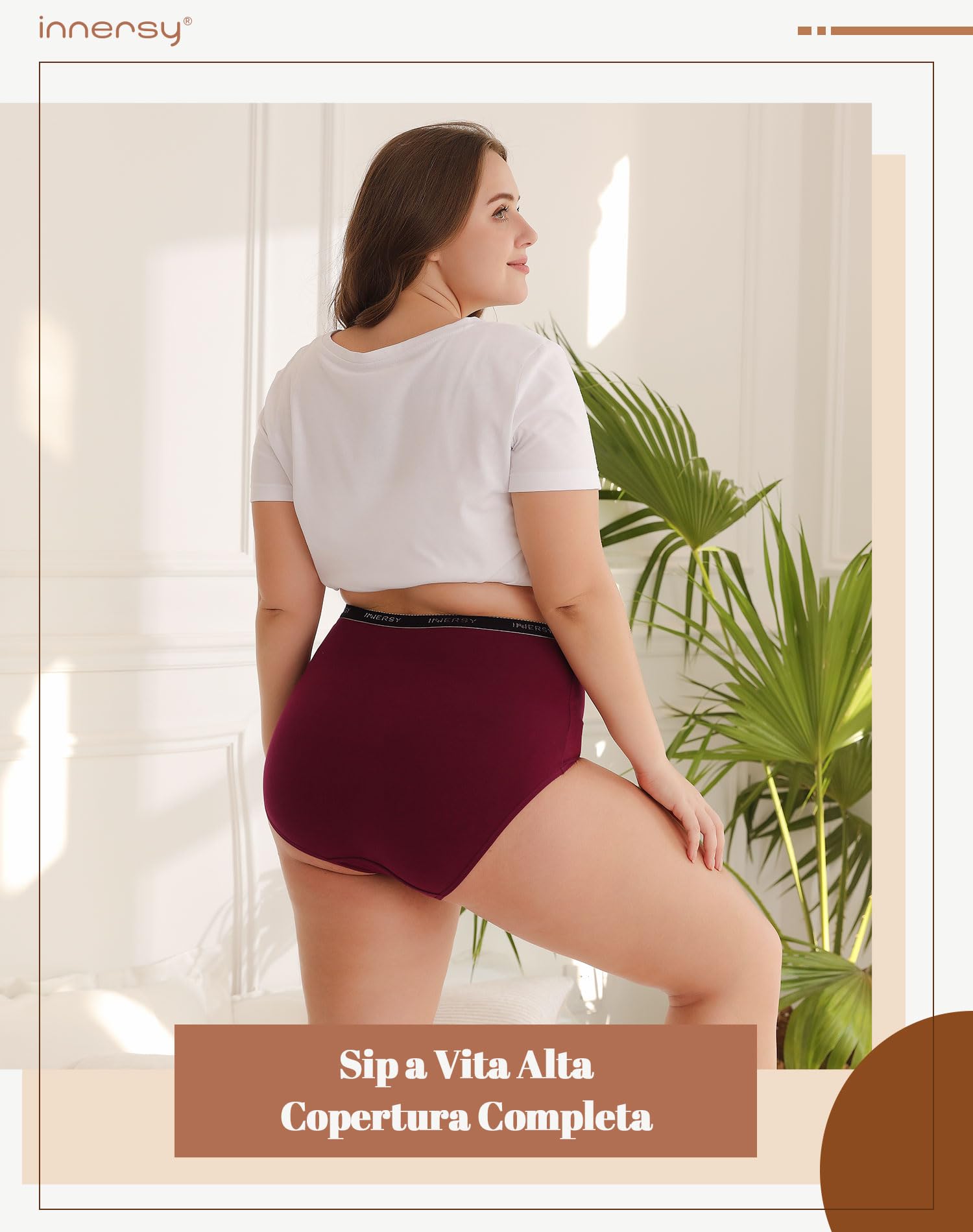 INNERSY Mutande Donna Cotone Taglie Forti Slip Vita Alta Mutandine Culotte 40-62(XL-5XL) Pacco da 5