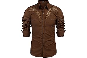 Men's Western Cowboy Shirt: Embroidered Long Sleeve Slim Fit Casual Button Down