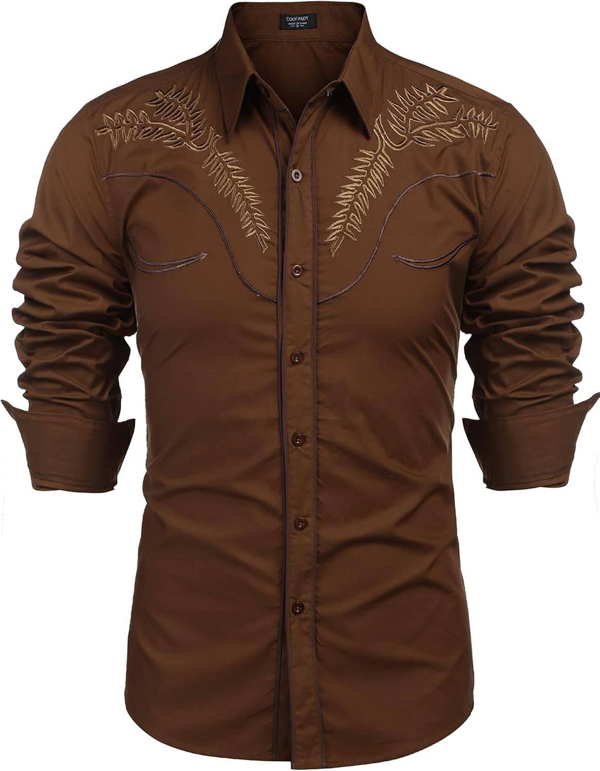 COOFANDY Men's Western Shirts Long Sleeve Embroideres Cowboy Shirts Casual Button Down Shirt - Image 2