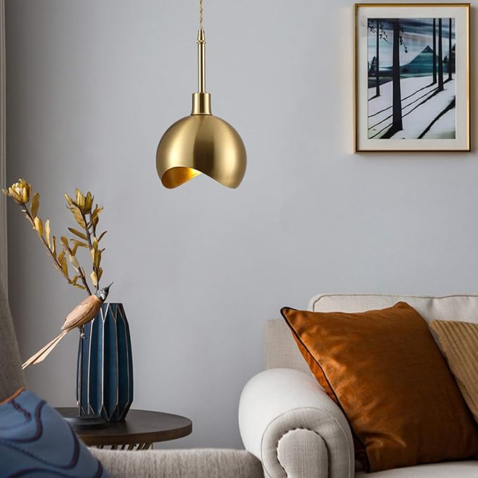 ANIFM Moderne Eetkamer Hanglamp E14 Socket Minimalistische Eettafel Hanglamp Keukeneiland Trappenhuis Nachtkastje Hal Plafond Hanglamp Creatieve Koperen Lamp Binnenverlichting Hoogte Verstelbaar Ø15cm photo 3