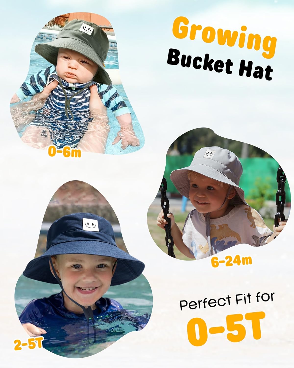 FURTALK Baby Sun Hat Smile Face Toddler Boys Girls Bucket Hat 0-5 Years Kids UPF 50+ Sun Protection Summer Hats - Image 5