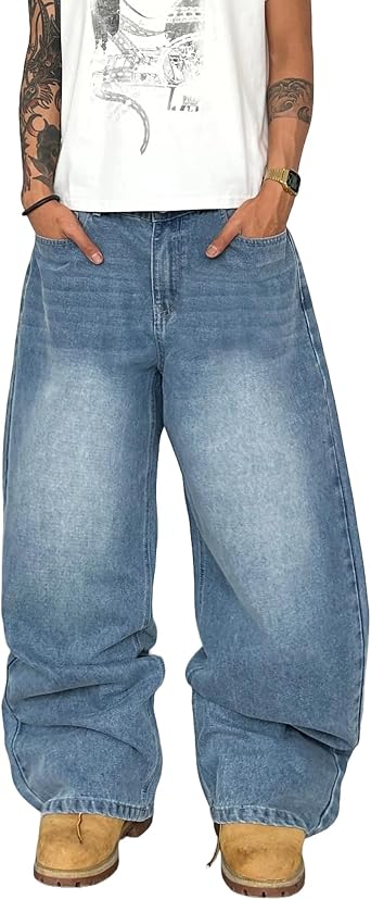 Mens Wide Leg Jeans Super Baggy Pants Y2k Loose Fit Denim Jeans Skater Trousers Streetwear