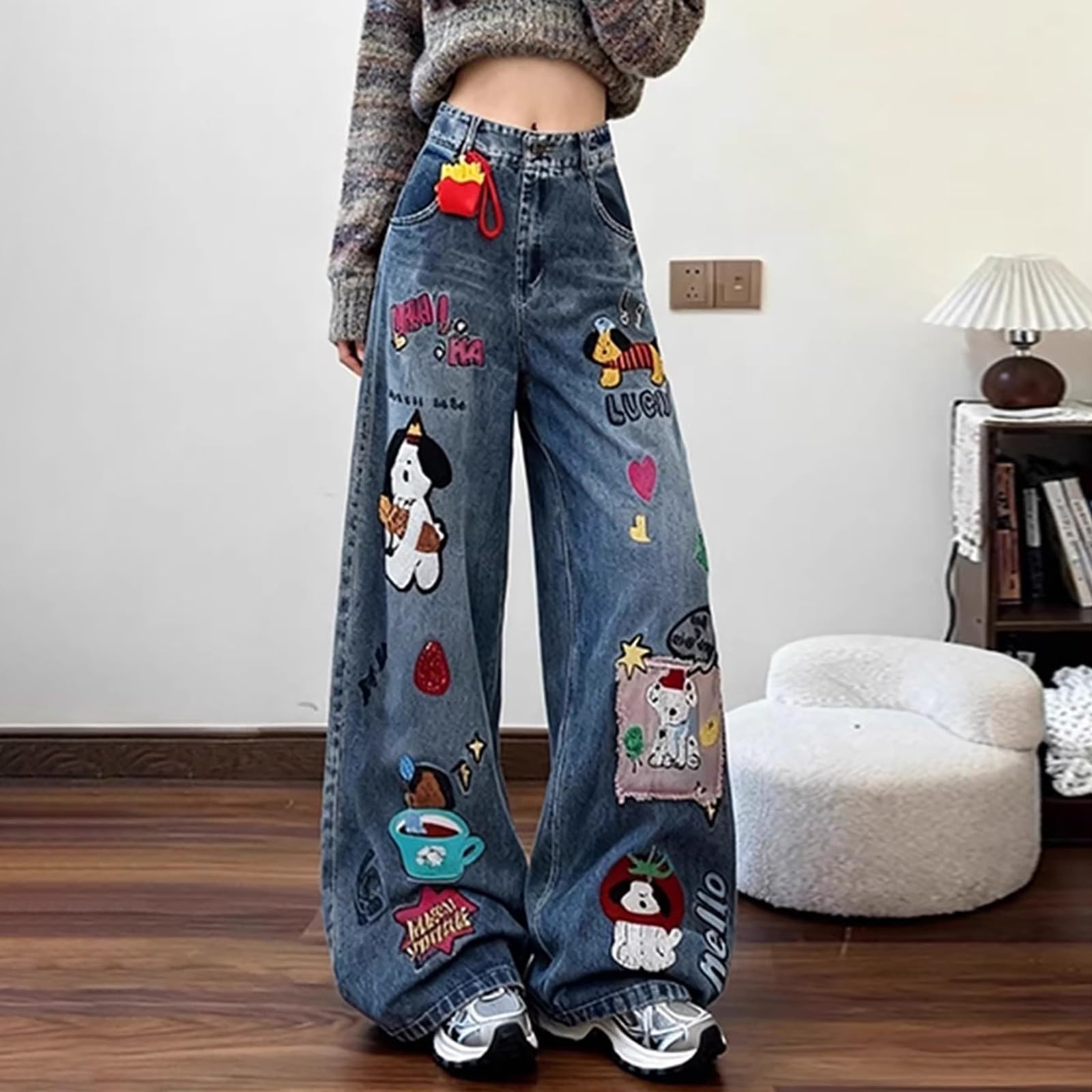 Jeans Donna Curvy Jeans Vita Alta Casual Gamba Larga Pantaloni Baggy Curvy Leggeri Comodi Pantaloni Denim Elasticizzati Larghi Eleganti Palazzo Pantalone Wide Leg Taglie Forti Vintage