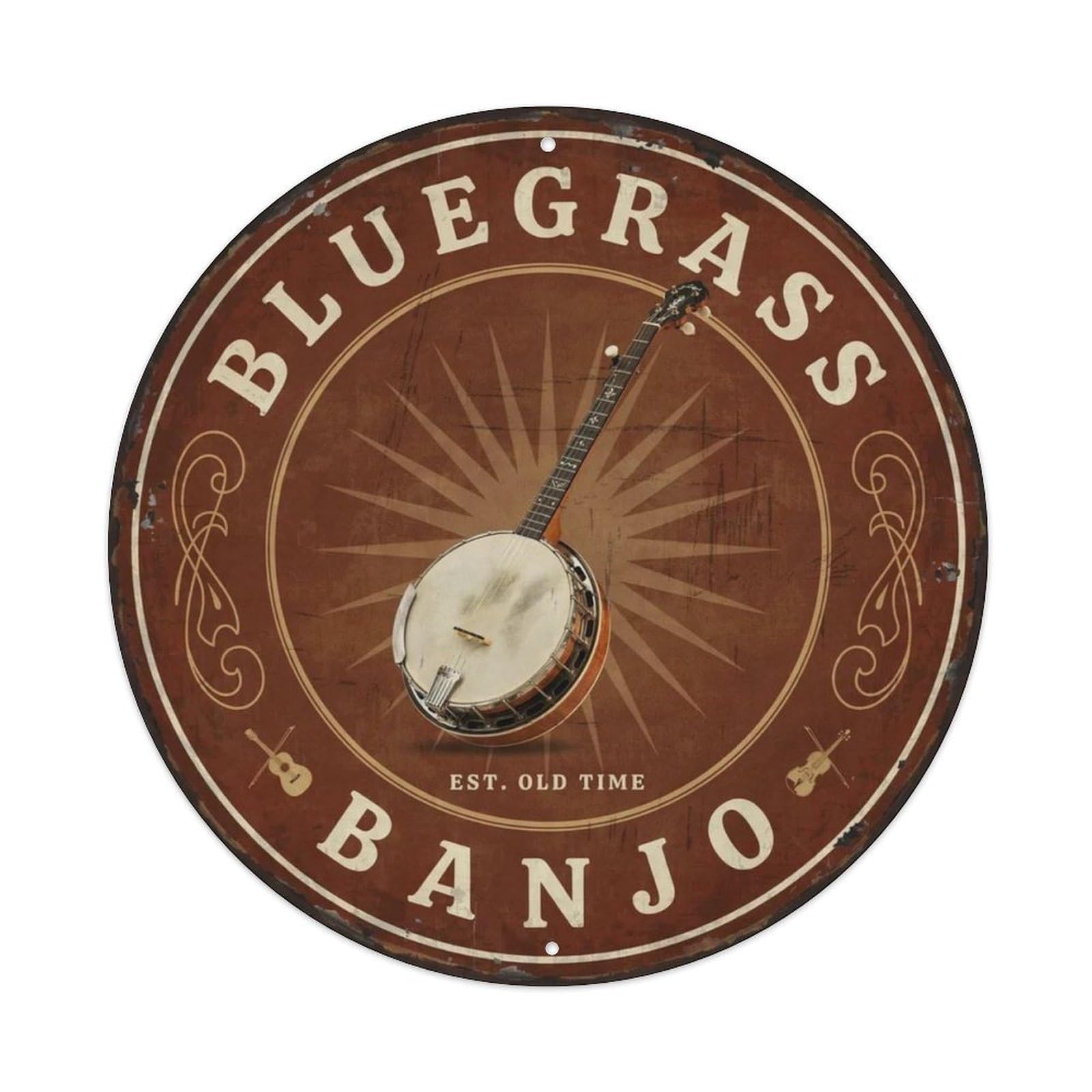 Banjo Bluegrass Country Round Metal Tin Sign Plaque