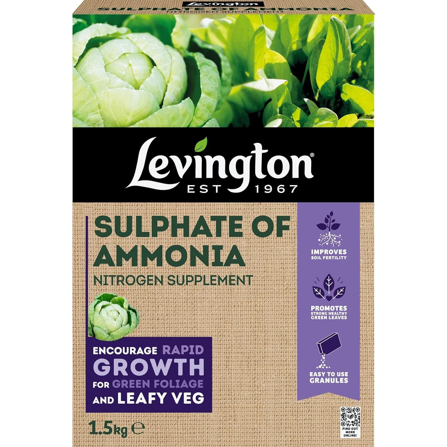 Levington Sulphate of Ammonia Fertiliser 1.5kg – High Nitrogen Feed (21-0-0) for Leafy Veg, Shrubs & Trees – Promotes Strong Green Growth – Fast-Acting Plant Food for Garden Use