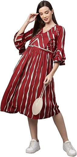 MomToBe Women's Fit And Flare Midi Rayon Floral Maternity Dress/Pregnancy Dress/Easy Breast Feedin Dress/Western Dress wit...