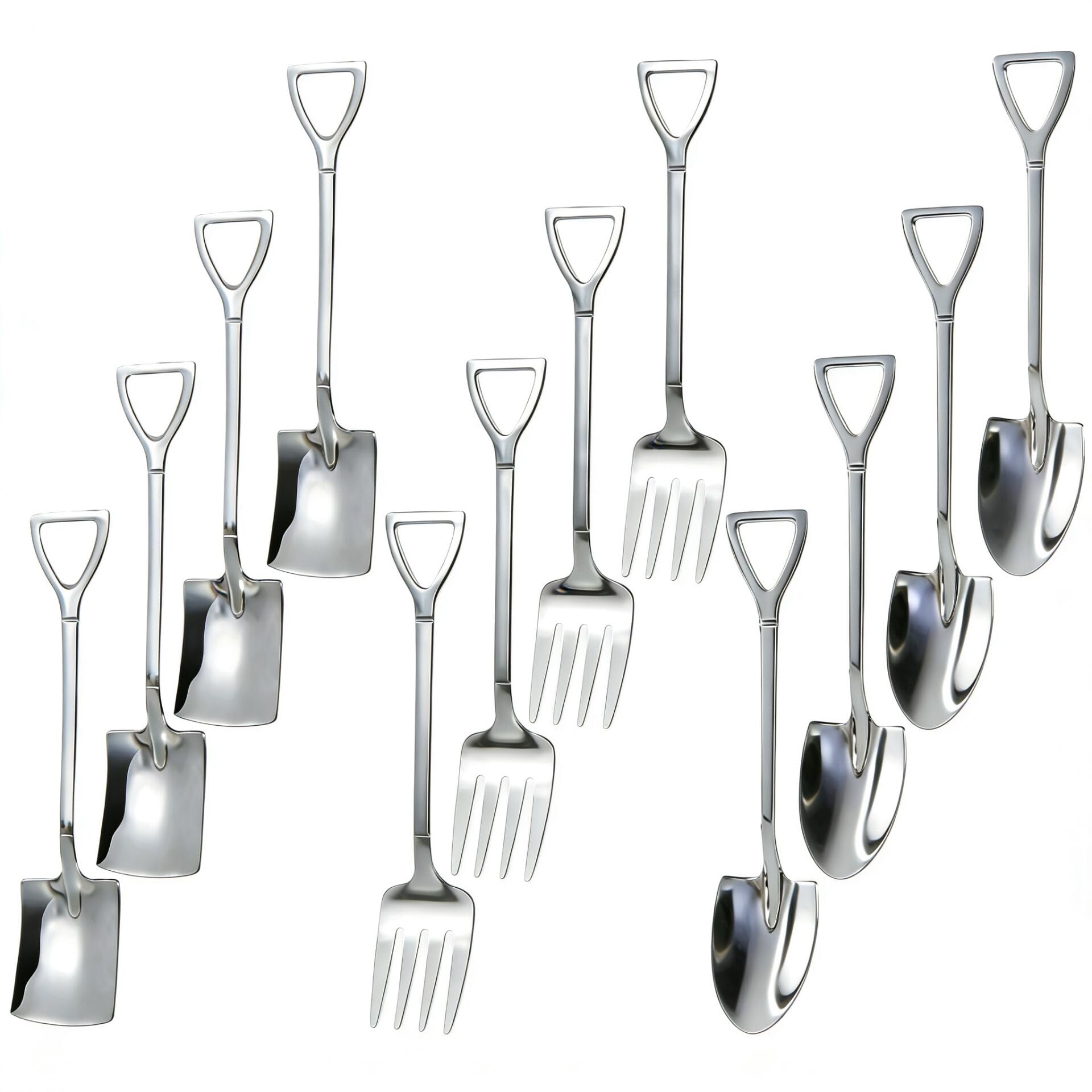 Cuillères à dessert en forme de pelle en inox pour gâteau et café | Lot de 12