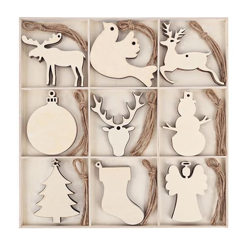 MACTING 45PCS Wooden Christmas Ornaments Unfinished Predrilled Natural Wood Slices