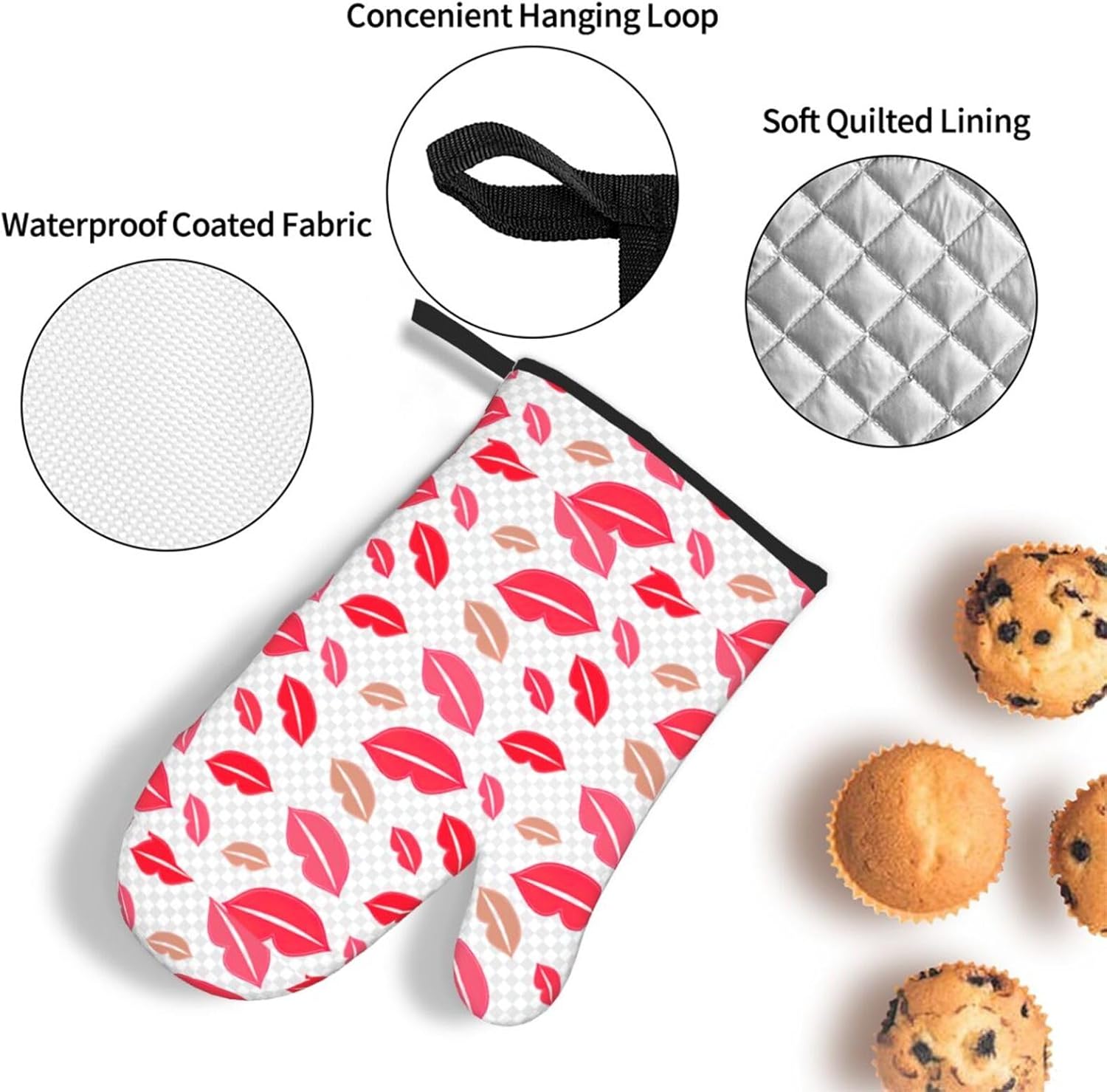 Lips Print Heat Resistant Microwave Gloves, Used for Baking, Cooking, and Fashion Kitchen Essentials