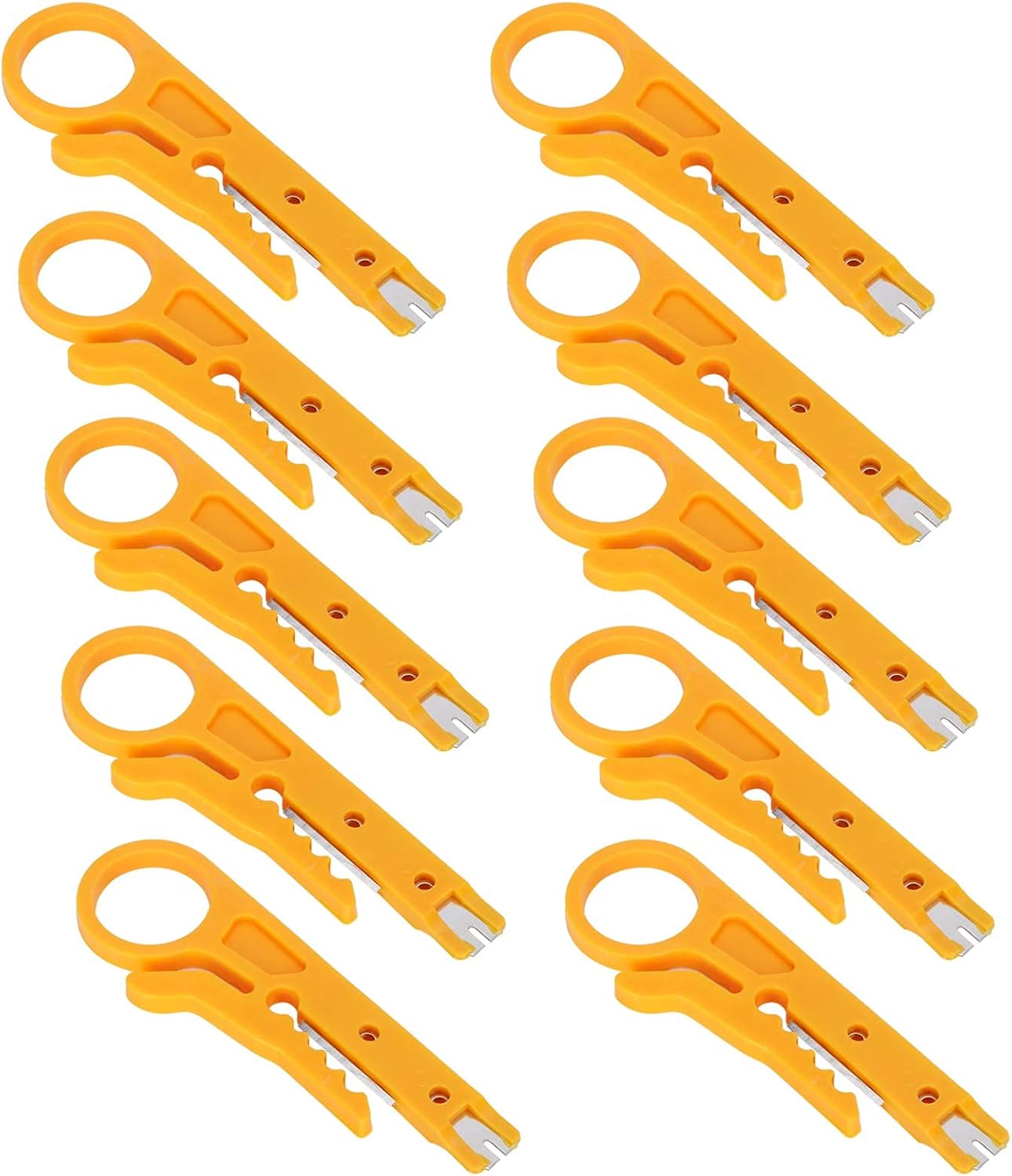 Tnfeeon Mini Wire Stripper, 10Pcs Network Wire Stripper for CAT-5, CAT-5e and CAT-6 Data Lines Cables with a Diameter of 5-6.2mm, ABS and Stainless Steel, Yellow