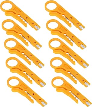 Tnfeeon Mini Wire Stripper, 10Pcs Network Wire Stripper for CAT-5, CAT-5e and CAT-6 Data Lines Cables with a Diameter of 5-6.2mm, ABS and Stainless Steel, Yellow