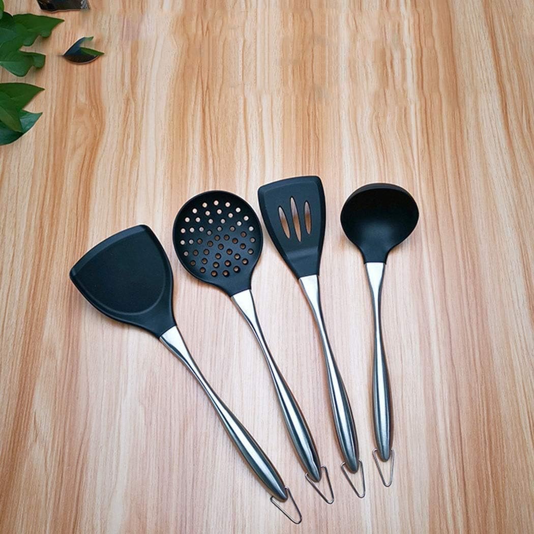 Kitchen Utensil Set - 4 Piece Non-Stick Cooking Utensils & Spatulas - Silicone & Stainless Steel - Safe for Pots & Pans