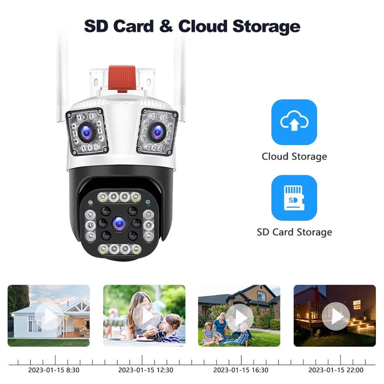 Telecamera di sicurezza, 6K 12MP Telecamera a tre obiettivi Zoom 8X Monitoraggio automatico 4K PTZ IP Cam Protezione di sicurezza sorveglianza CCTV esterna for la casa(6K 12MP Add 128G)
