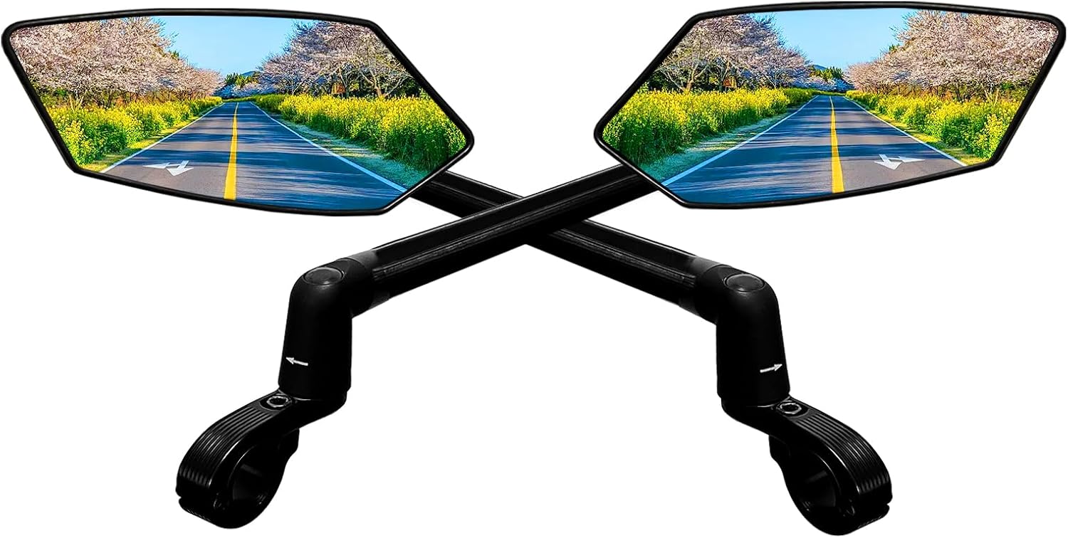 2PCS Bike Mirror, New Foldable Bicycle Mirror for Handlebar Mount, Adjustable 360°Rotatable Bicycle Rear View Mirrors for E-bike, Mountain Bike, City Bikes &Scooter (Left&Right 0.87-1")