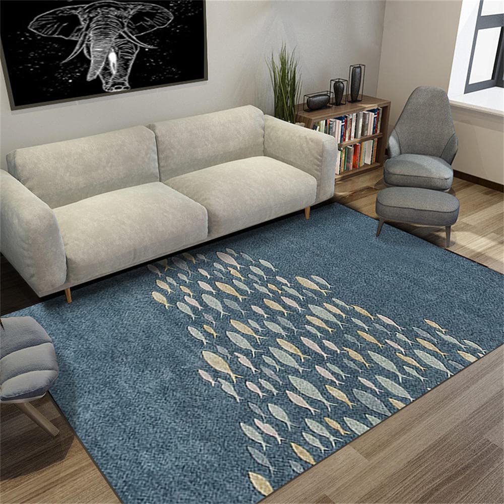 Tapis enfant lavable bleu motif poisson idéal pour un entretien facile au salon