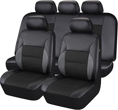 CAR PASS Leather Seat Covers Breathable Air Mesh Car Seat Cover Full Set Super 5mm Sponge Inside, Airbag Compatible, Universal Automotive Interior Cover Fit for Car SUV Truck Van, Black
