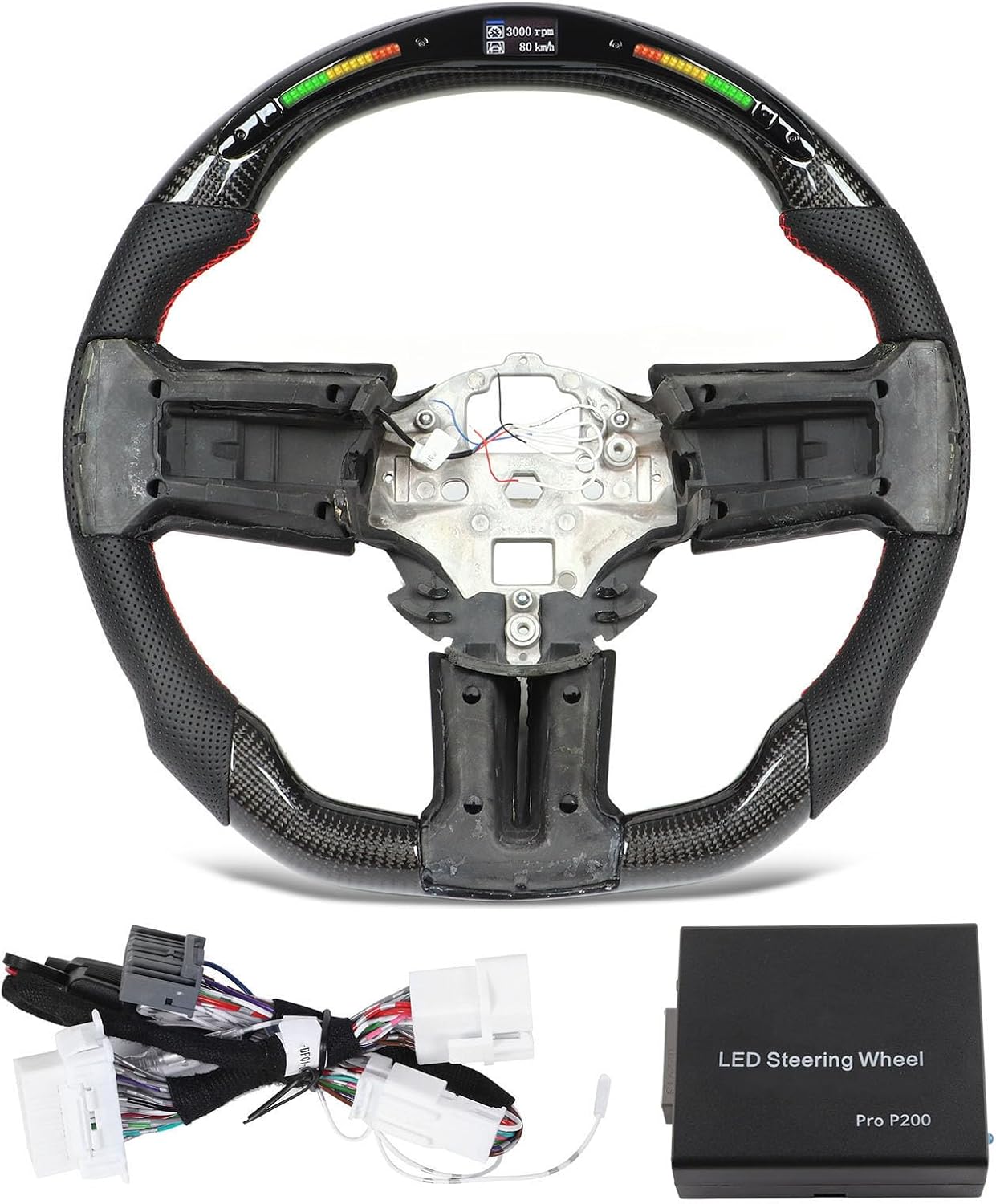 LED Shift Lights Display Carbon Fiber Steering Wheel Replacement for Ford 2010‑2014 with Performance Data Display Racing Design Flat Bottom Easy Installation