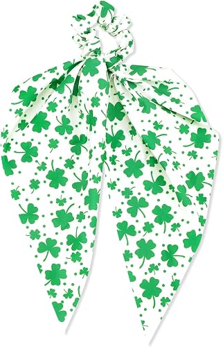 St.Patrick's Day Hair Ties for Women Teen Girls Green Irish Shamrock Hair Scrunchies Lucky Leaf Clover Hair Tie Ribbon Hair Bows St.Patricks Hair Accessories