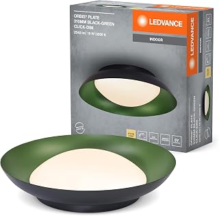 LEDVANCE Orbis Plate LED-Deckenleuchte, schwarz-grün, 19W, 1000lm, 3000K, 310mm, 830 freundliches Warmweiß, durch Kicken in 3-Stufen dimmbar, IP20 Schutz, Montageschrauben und Dübel inklusive