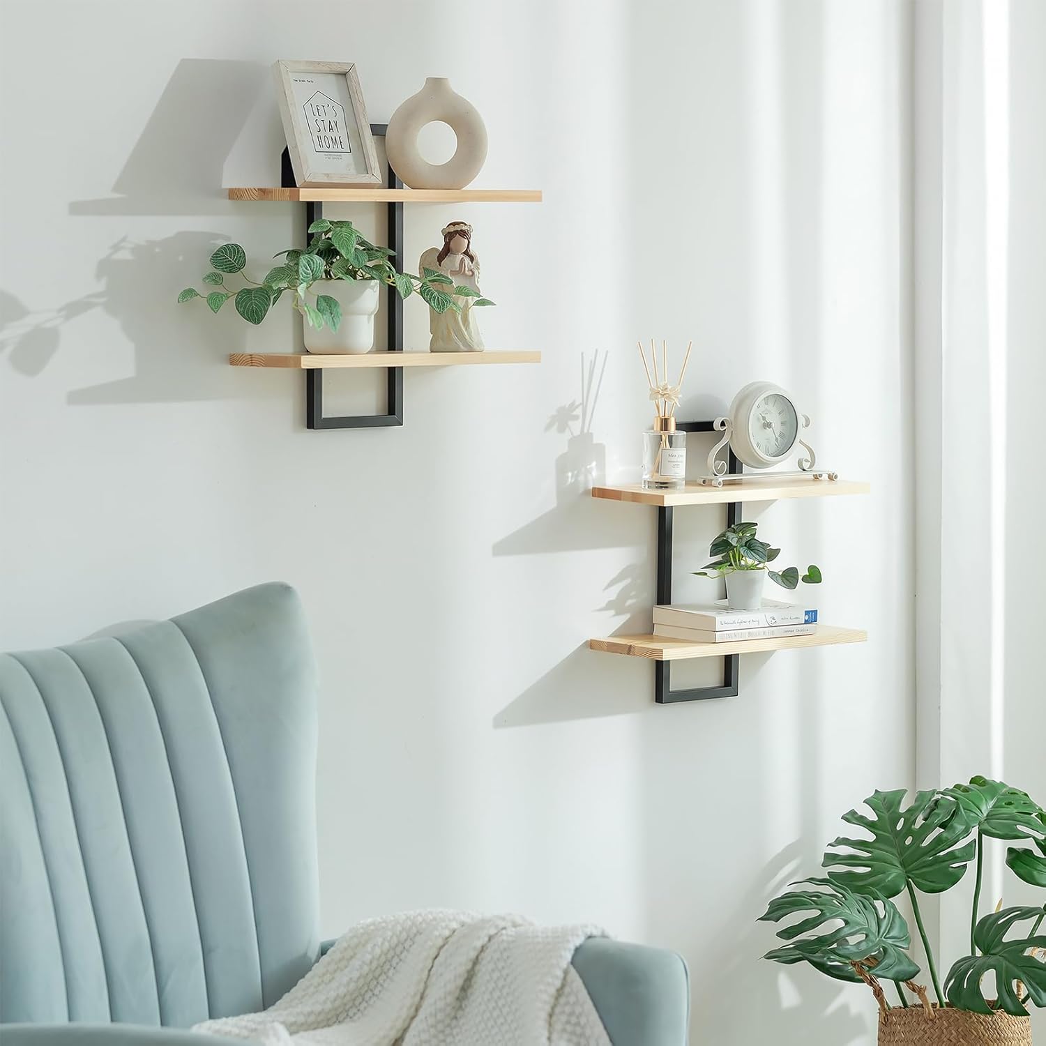 Wall Shelves for Living Room: Decorative Solid Floating Shelves Above Sofa Beside TV for Plant Vase Figurine Trinkets Collectibles