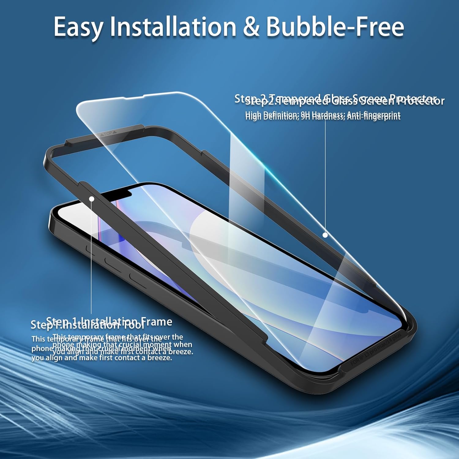 3 Pack Screen Protector Compatible with iPhone 14 Plus/iPhone 13 Pro Max with Installation Frame, Anti-Scratch 9H Hardness Tempered Glass, Bubble Free, Case Friendly