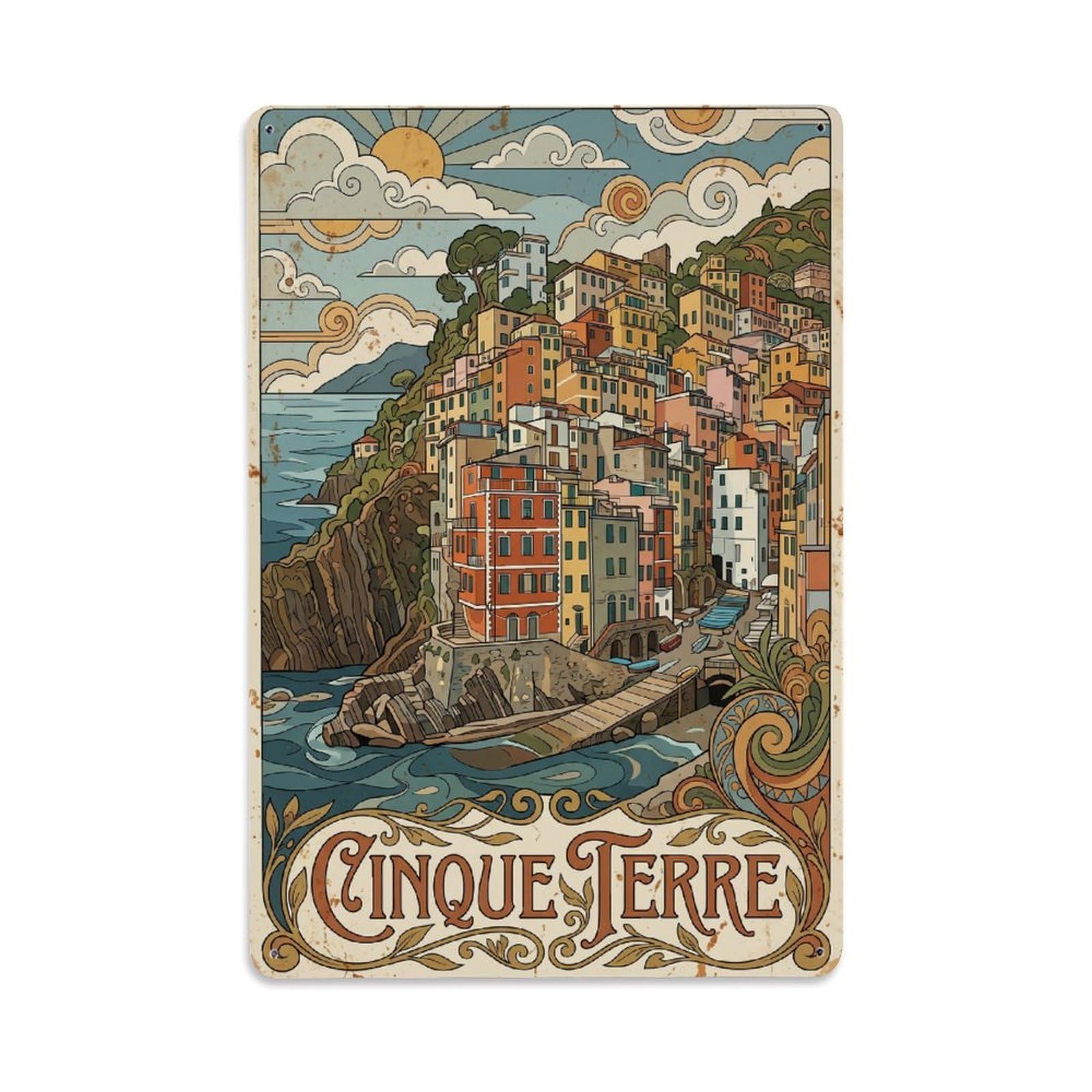 Huiyhb 8X12inch(20X30cm) Vintage Travel Cinque Terre Italy Slope Metal Tin Sign