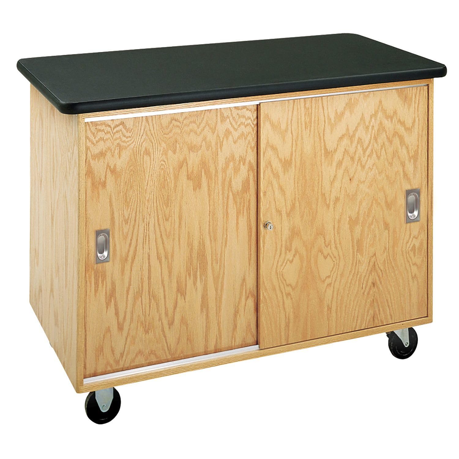 Diversified Spaces Classroom Mobile Lab Cabinet, 48" W x 24" D x 36" H, Oak Construction, 2 Locking Sliding Doors with Shelf, Laminate Top, Chemical Resistant Finish, Castors, Made in the USA