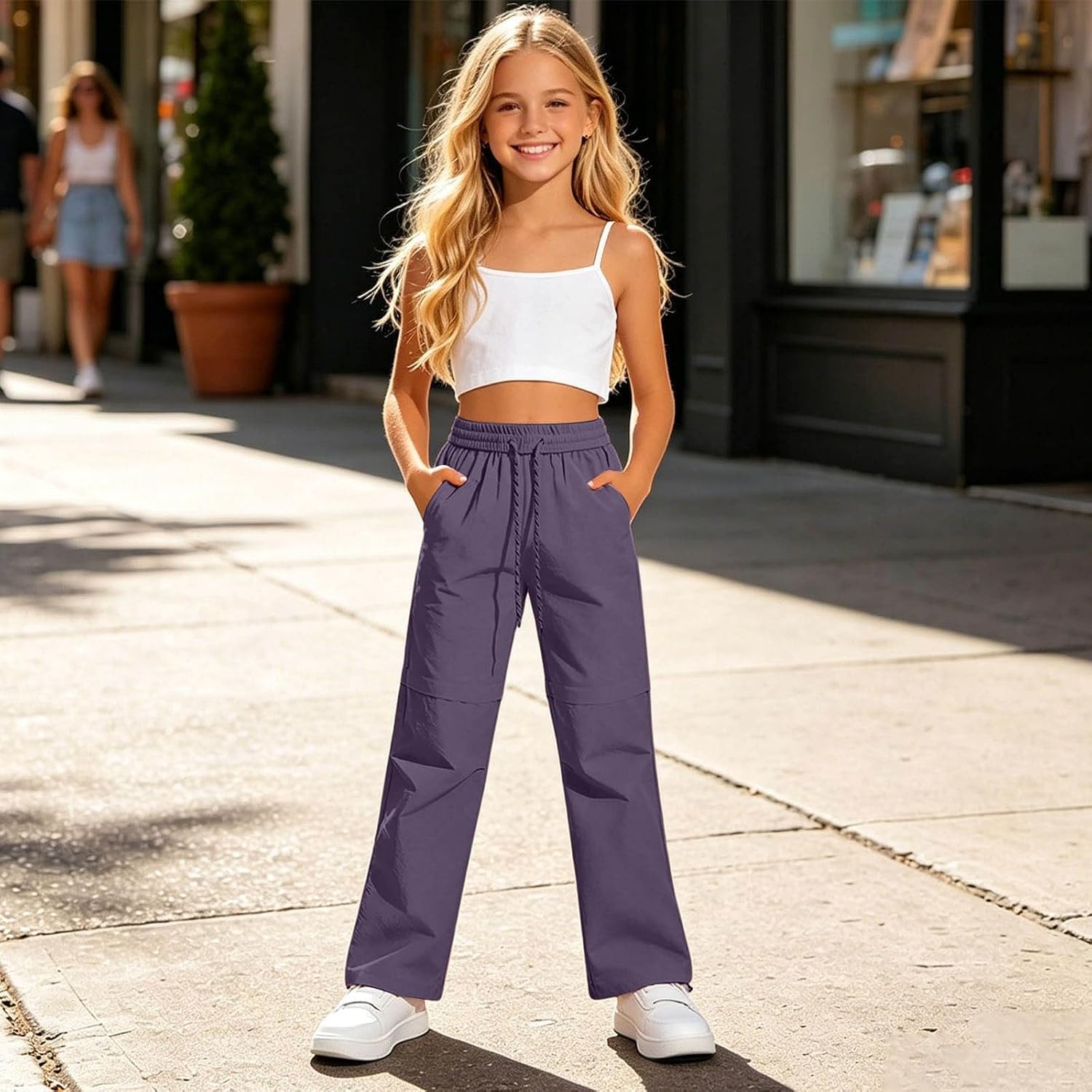 Convertible Hiking Pants Kids Girls,Lightweight Zip Off Cargo Trousers High Waist Camping Outdoor Sportswear with Pockets