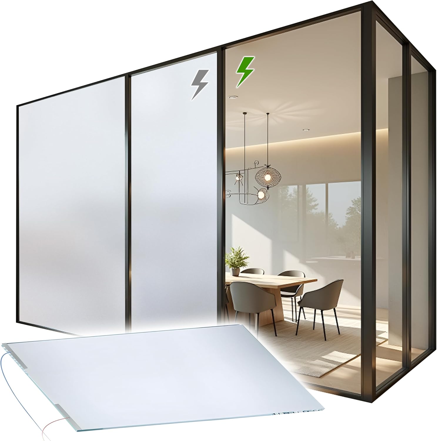 PDLC Smart Film Switchable Adhesive Window Privacy Film, Clear to Opaque Smart Tint, Smart Film for Windows Home Office Meeting Room（with Remote）