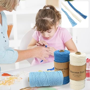Macrame Thread 3 mm, 3 x 100 m Macrame Yarn, Macrame Twine, Macrame Cotton Cord, Macrame Threads for Tapestries Crafts Curtains DIY Home Decoration (3. Blue)