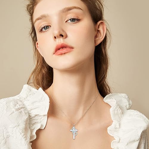 Miniatura 3 de Collar de urna de cruz para cenizas, plata de ley 925, collar de cremación con piedra natal de cruz, collar personalizado con nombre personalizado,