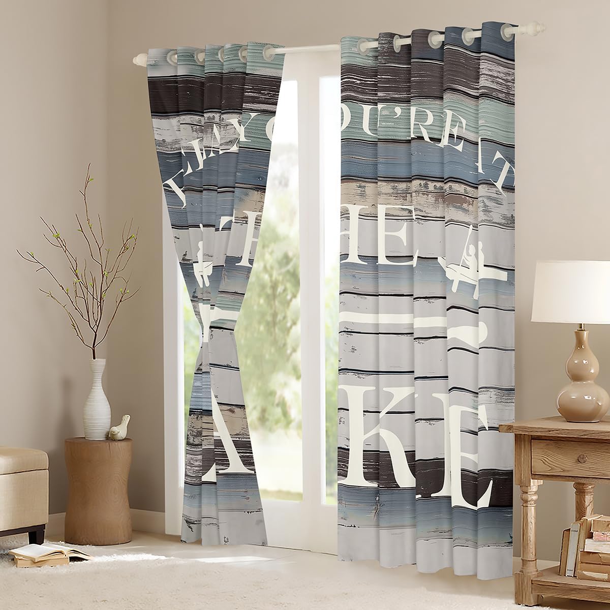 Homewish Rustic Farmhouse Old Barn Curtains - White Paddle Window Treatment, Top 2 Panel, 42Wx84L