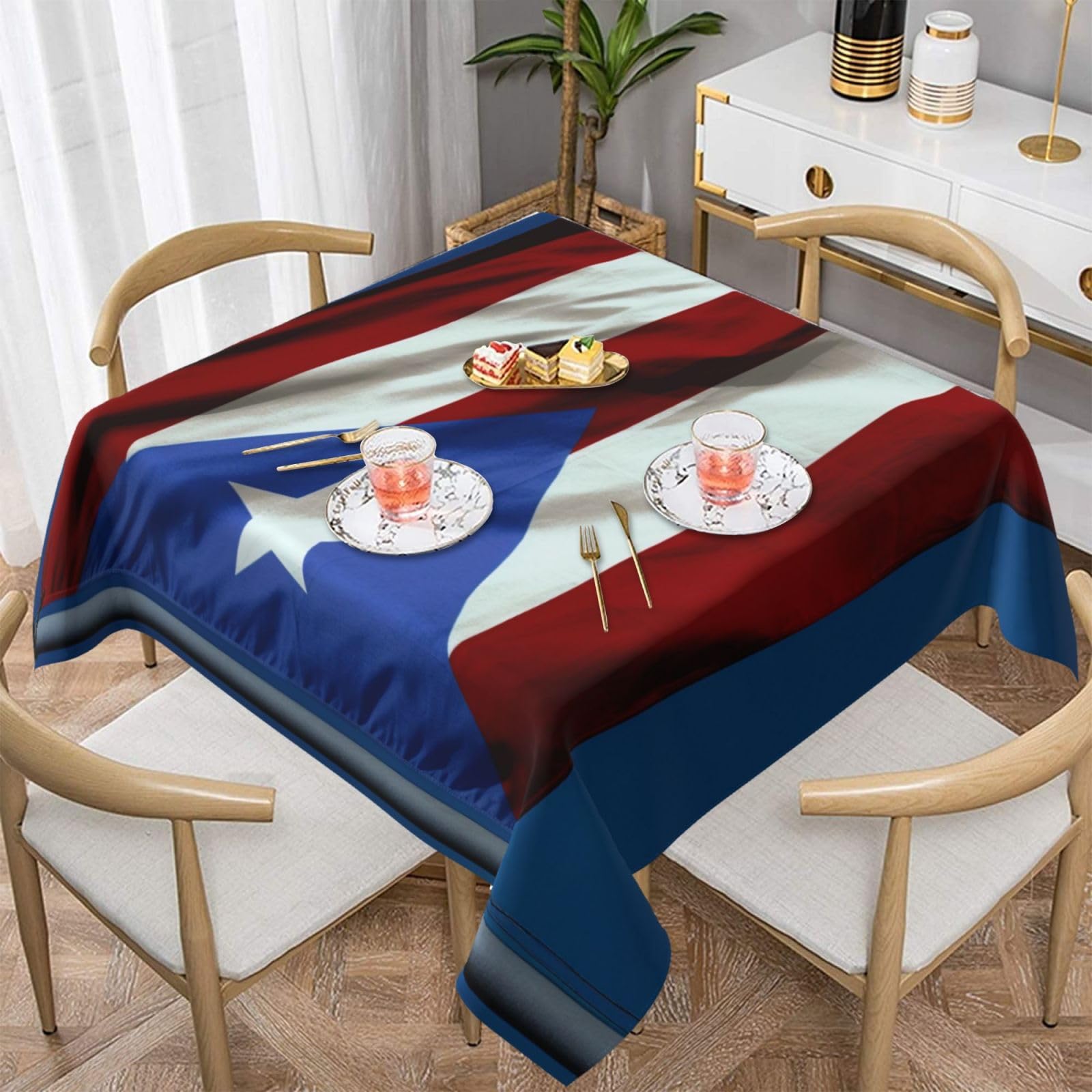 WPKJU Puerto Rico Flag Printed Square Tablecloth 54x54 inch Water Resistant Table Cover Washable Rectangle Table Cloth for Dining Tables