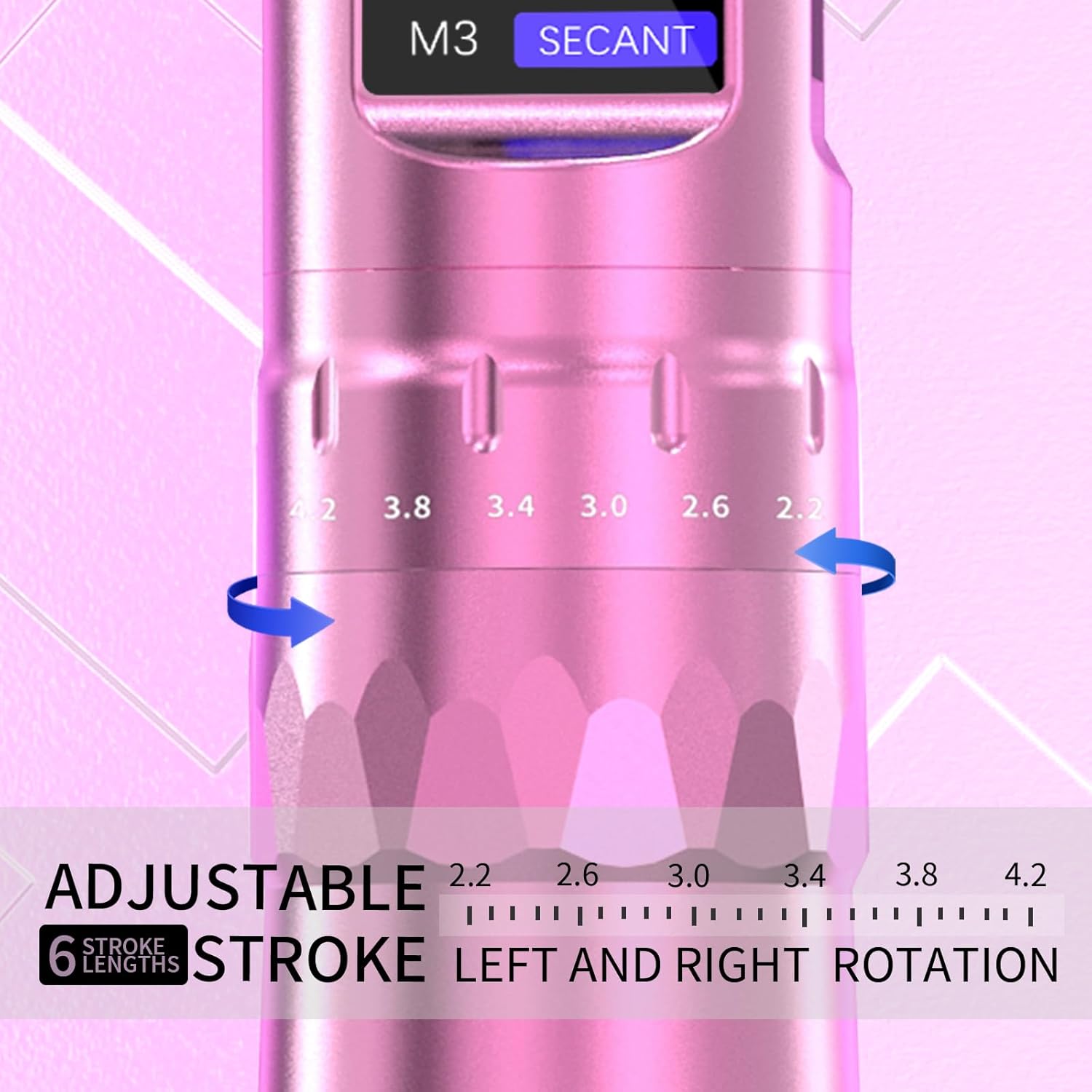Wireless Tattoo Pen Machine Kit - Adjustable 6-Stroke Tattoo Machine with 1200mAh Power Supply and Digital LCD Display Rotary Tattoo Machine/Tattoo Starter Kit for Beginners (Pink)