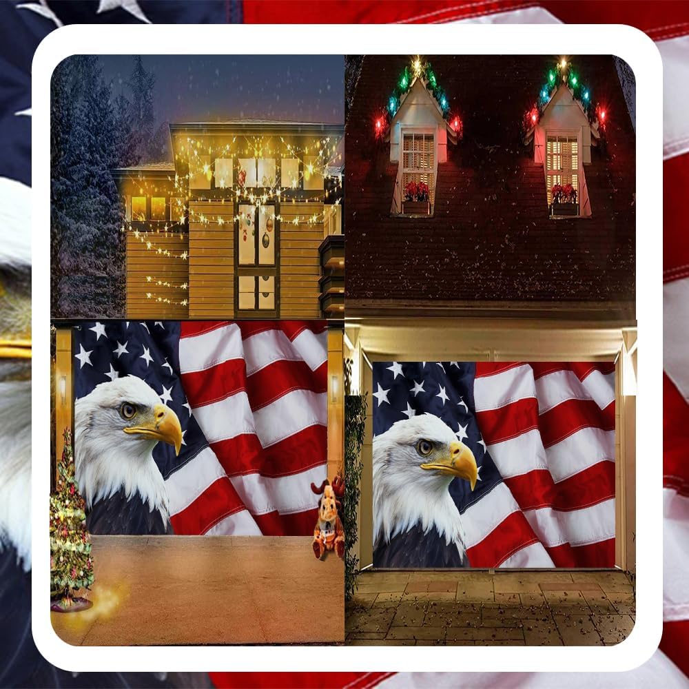 7x8ft American Flag And Bald Eagle Theme Garage Door Decorations 4th Of July Independence Day Garage Door Banner Cover Wallpaper Labor Day Memorial Day Patriotic Veterans Party Supplies