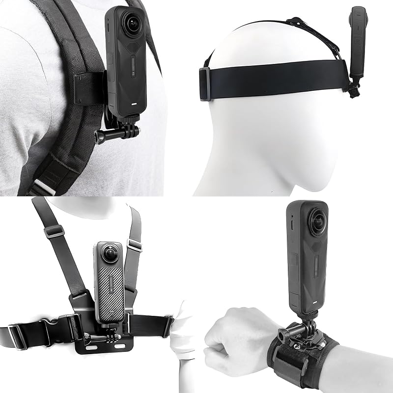 Accessories Set for Insta360 X5 X4 X3 X2 X, Head Strap Mount + Chest Mount Harness + Backpack Clip Holder + 360°Rotating Wrist Strap Compatible for GoPro Hero, DJI OSMO Action Camera and AK ASO